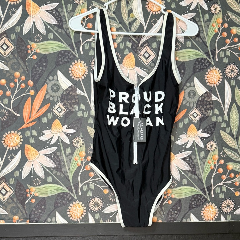Sleek Black and White One Piece Swimsuit with Racerback
